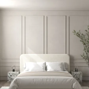 Asli Cream Boucle Fabric Bed with Rounded Corners Headboard