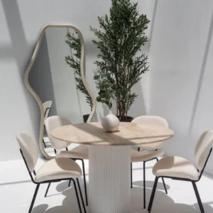 Cornelia Beige Travertine Top Dining Table with White Base