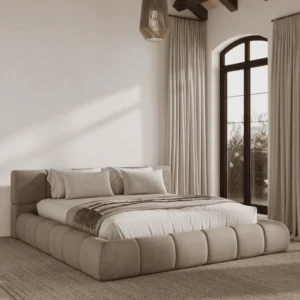 Mirela Champagne Beige Upholstered Platform Bed