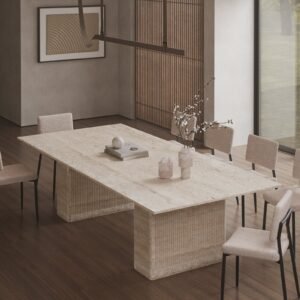 Demeter Ribbed Legs Travertine Dining Table